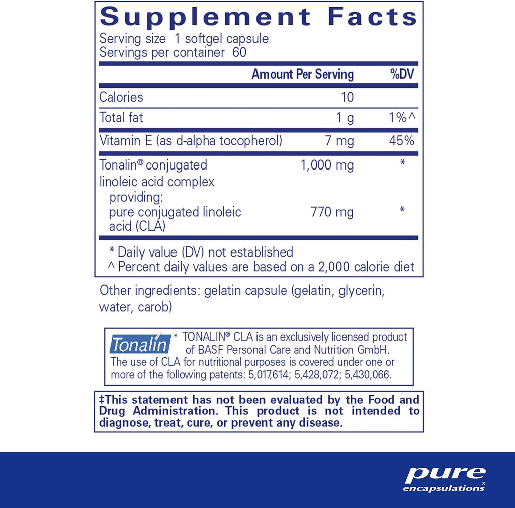 Pure Encapsulations CLA (Conjugated Linoleic Acid) 1,000 mg | Promotes Healthy Body Composition with Exercise* | 60 Softgel Capsules