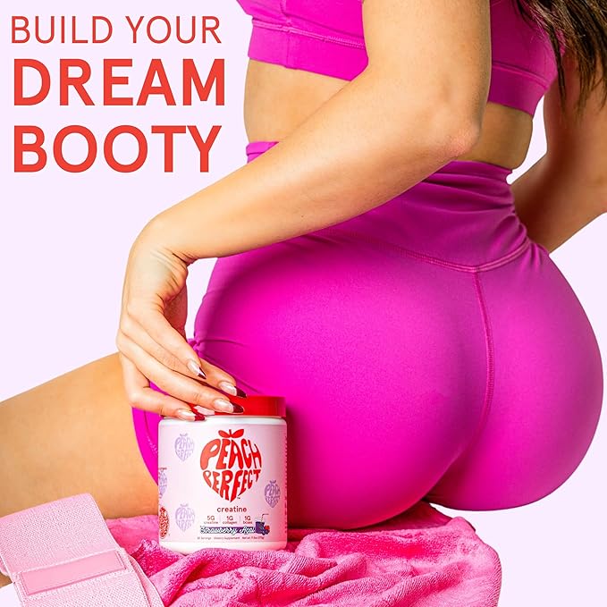 Peach Perfect Creatine Monohydrate Powder, Glute Builder Creatine for Women with Collagen, BCAAs, 5g Vegan Micronized Creatine per Serving, for Energy, Muscle Support, 30 SVG, Peach Flavor
