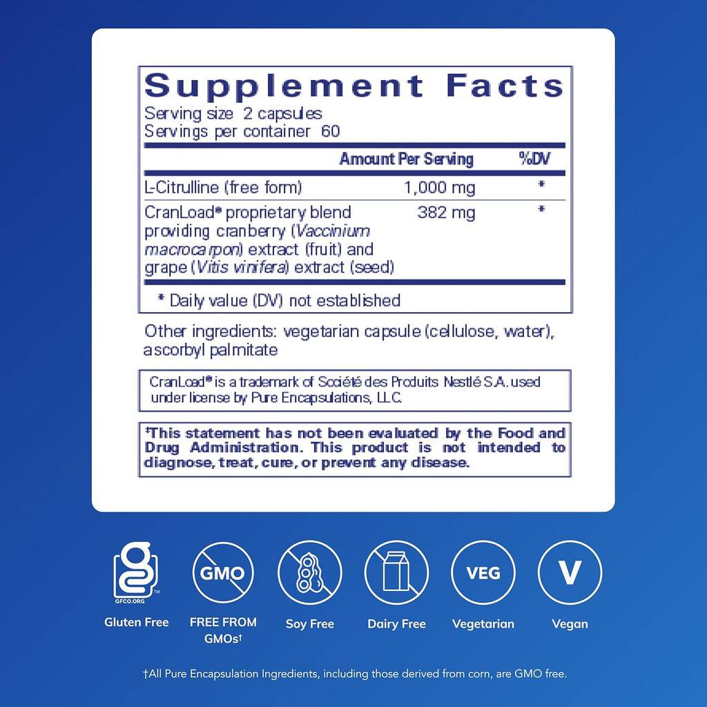 Pure Encapsulations Nitric Oxide Ultra (Capsules) - Supplement Supports Nitric Oxide Production, Healthy Blood Flow & Vascular Health - with L-Citrulline & CranLoad Cranberry Extract - 120 Capsules