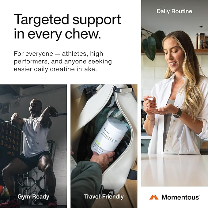 Momentous Creatine Chews - Creapure Creatine Monohydrate - Supports Strength, Lean Muscle, & Recovery for Men & Women - NSF Certified for Sport - 150 Chewable Tablets - Lemon Lime