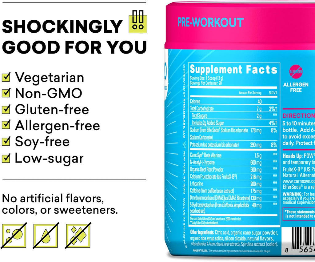 EBOOST POW Natural Pre Workout Powder – 20 Servings - Blue Raspberry - A PreWorkout Supplement for Performance, Joint Mobility Support, Energy - Men and Women - Non-GMO, Gluten-Free, No Creatine