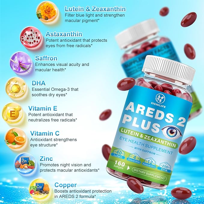 AREDS 2 Plus Lutein and Zeaxanthin Softgels-Eye Vitamins with Astaxanthin 12mg,Vitamins C, E, Saffron & DHA - Eyebright,Blue Light Protection,Eye Health Support-320 Softgels