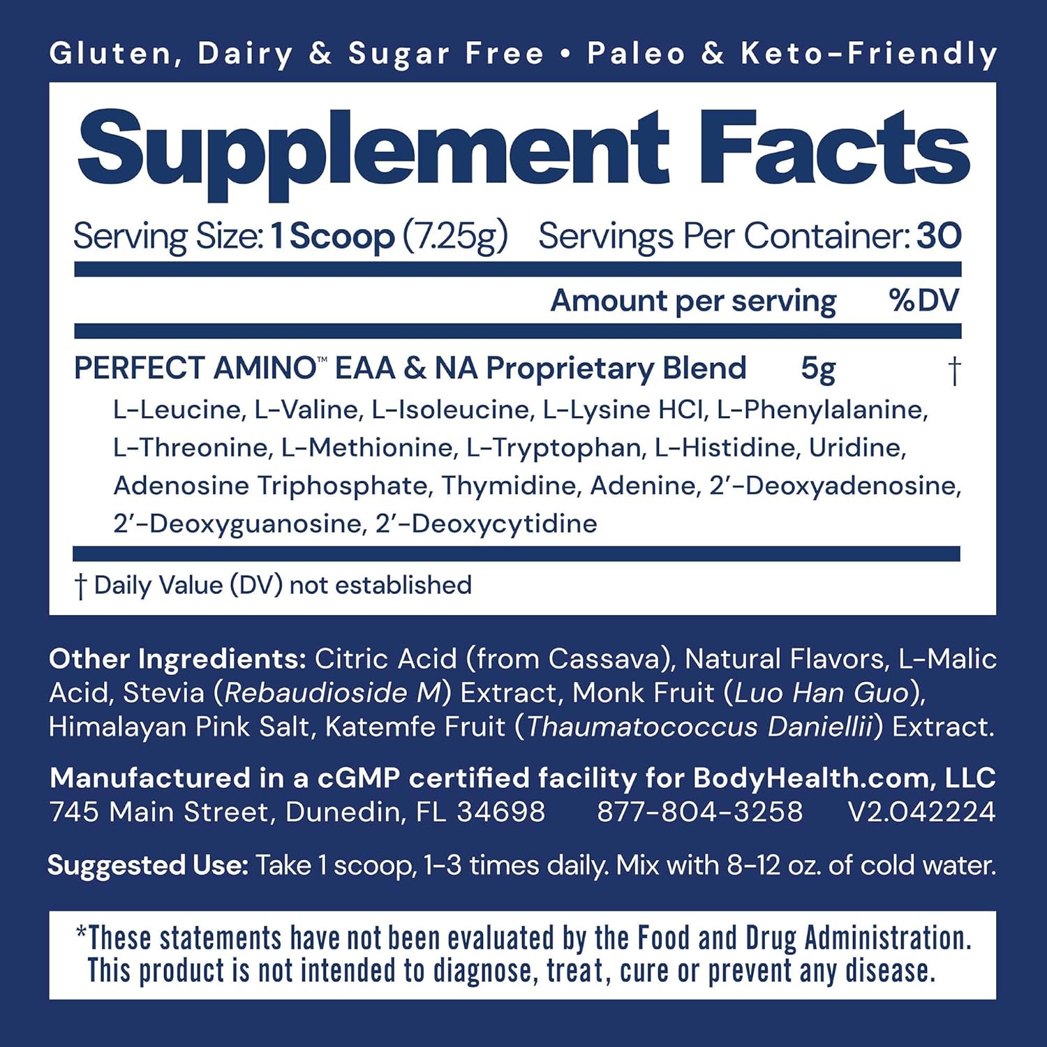 BodyHealth PerfectAmino Powder - BCAA and EAA Powder for Pre and Post Workout - Amino Acid Energy Drink for Men and Women to Support Lean Muscle and Recovery - Strawberry - 30 Servings