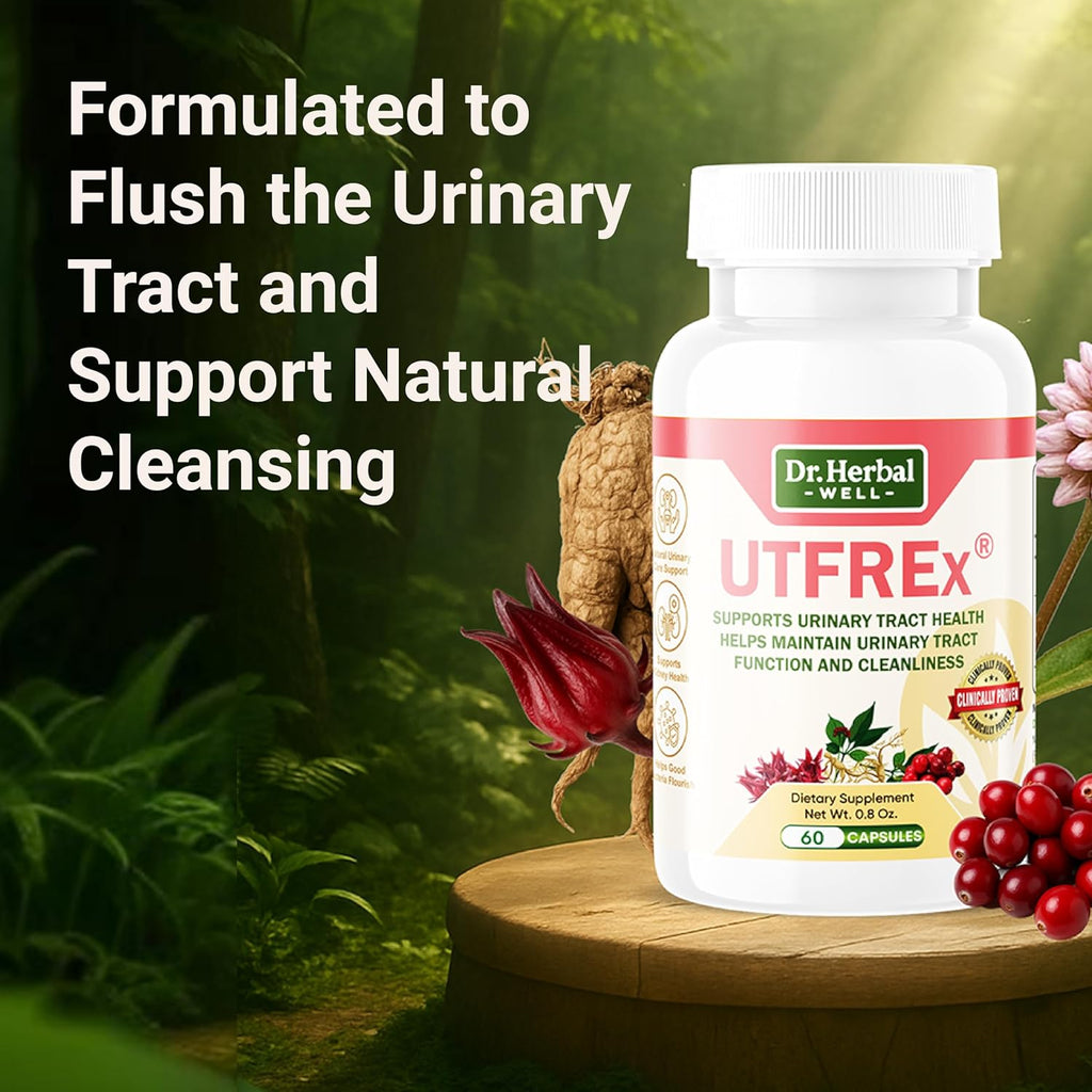 UTFREX Clinically Proven Urinary Tract UTI Health Supplement Natural Support Cleanse Flush Protect (No Probiotics & D-Mannose) – 60 Capsules