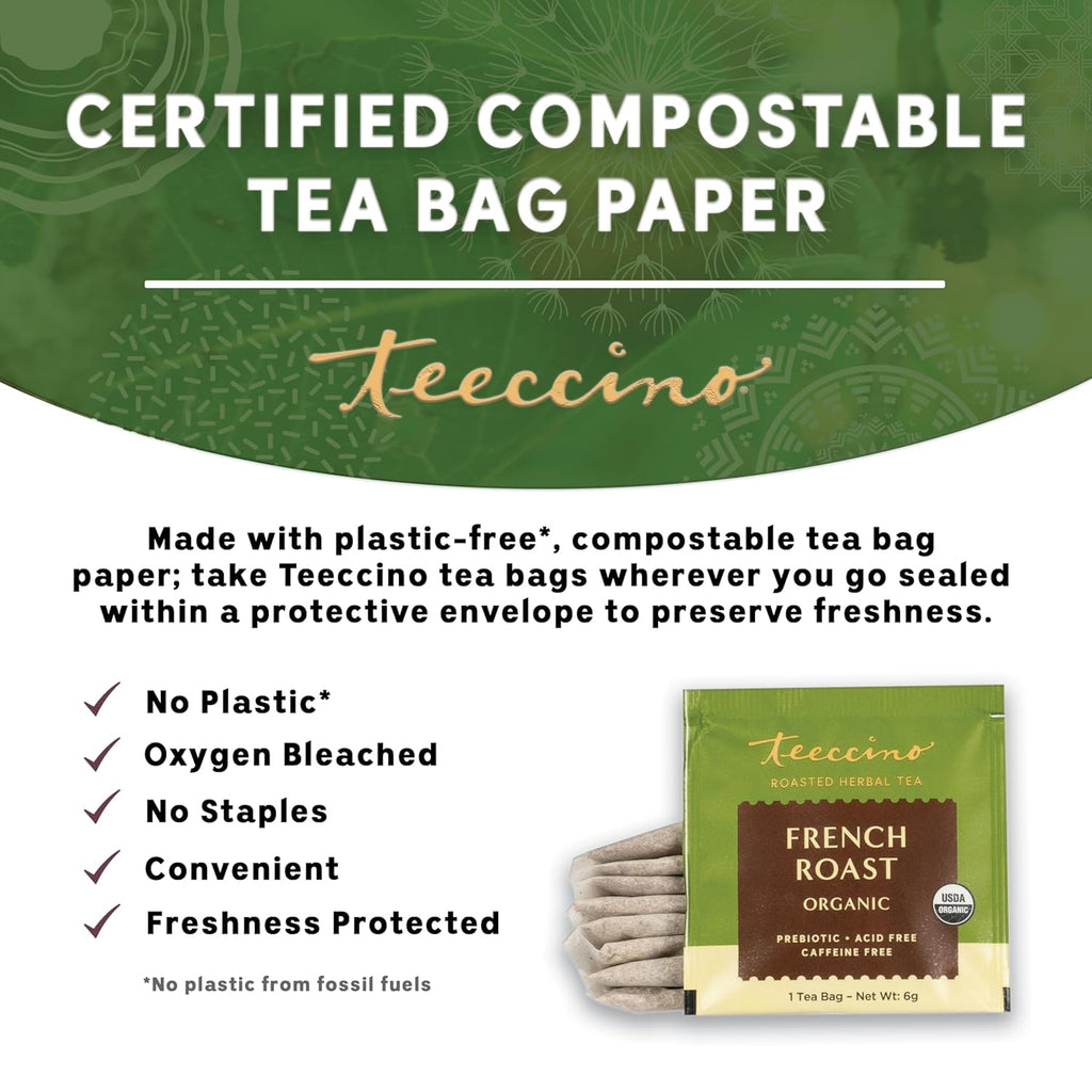Teeccino French Roast Herbal Tea - Rich & Roasted Herbal Tea That’s Caffeine Free & Prebiotic for Natural Energy, Coffee Alternative, 10 Tea Bags (Pack of 4)