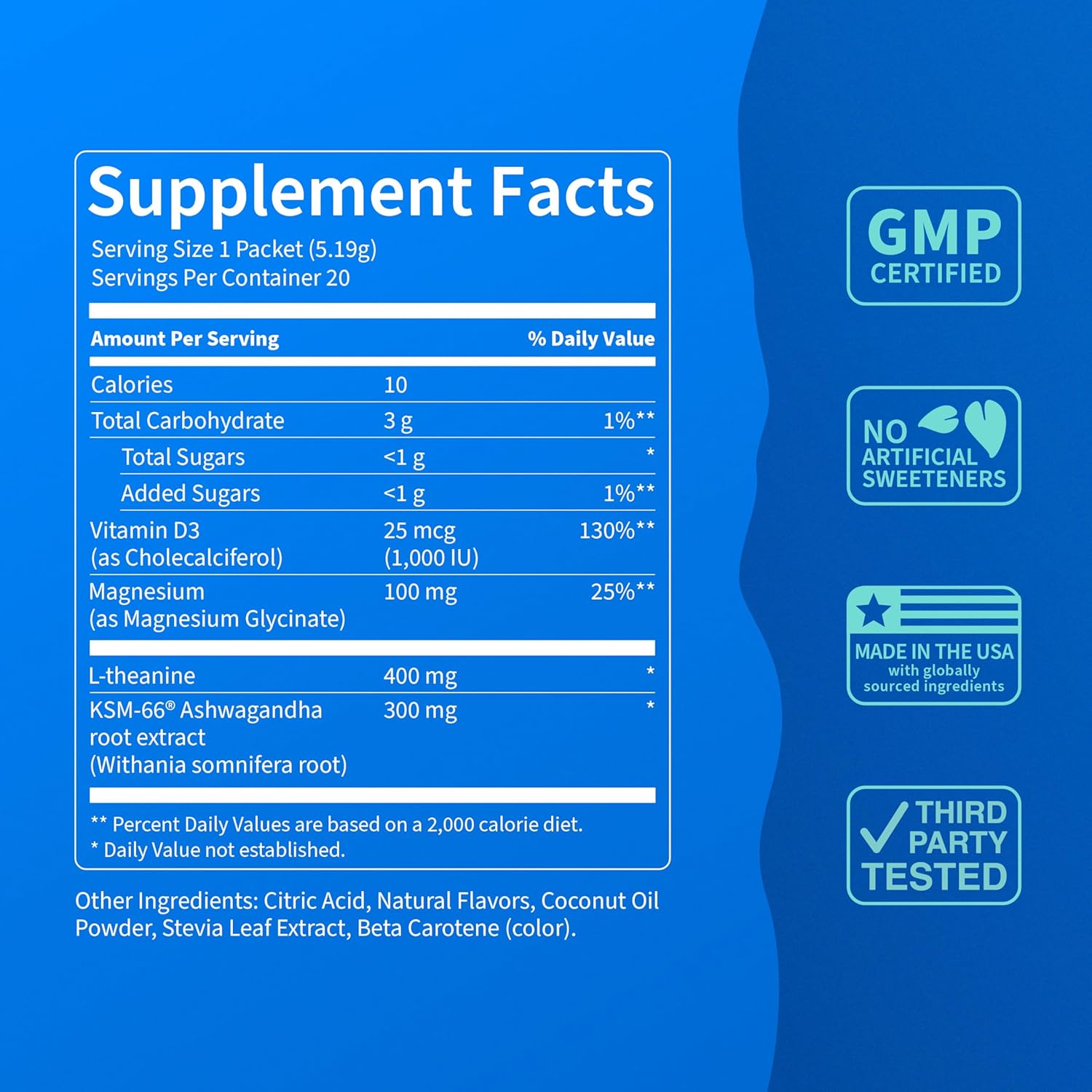 Supercalm Drink Mix - Ashwagandha KSM 66, Magnesium Glycinate & L-Theanine Supplement - Ashwagandha Root Extract - Focus and Relaxation Support (20 Travel Packets) - Pina Colada