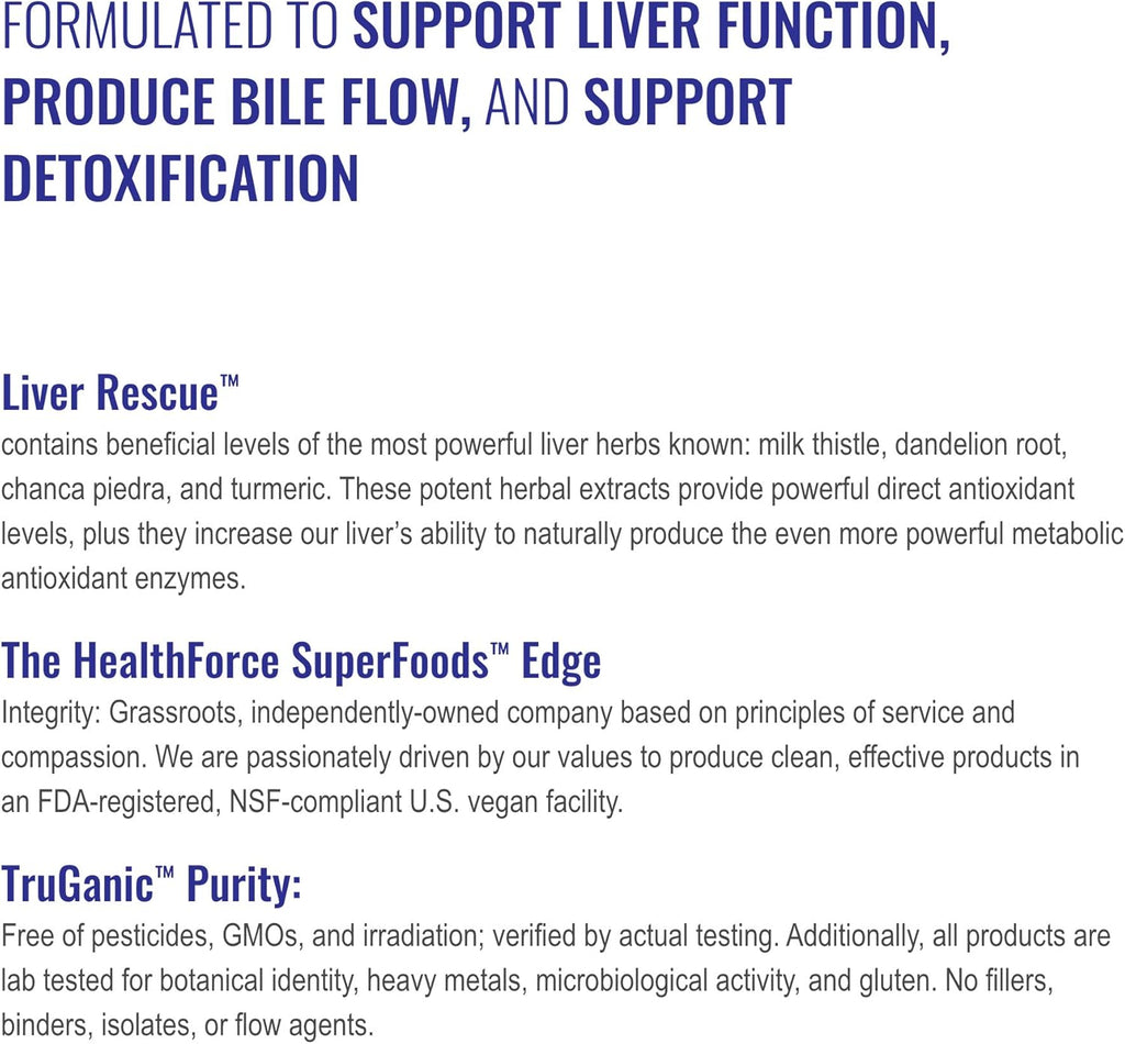 HealthForce SuperFoods Liver Rescue - Natural Liver Cleanse - with Milk Thistle & Dandelion Root - Gluten-Free & Vegan - 120 Capsules