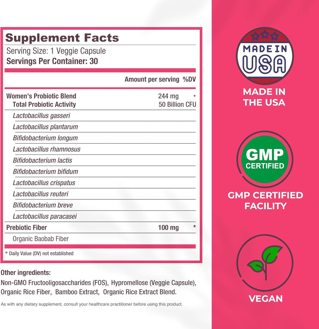 Mama Natural Womens Probiotic – Vaginal, Gut Health & Immune Support Supplement – with Organic Prebiotics (30 Count) - Lactobacillus & Bifidobacterium Probiotic - 50 Billion CFU & 10 Strains