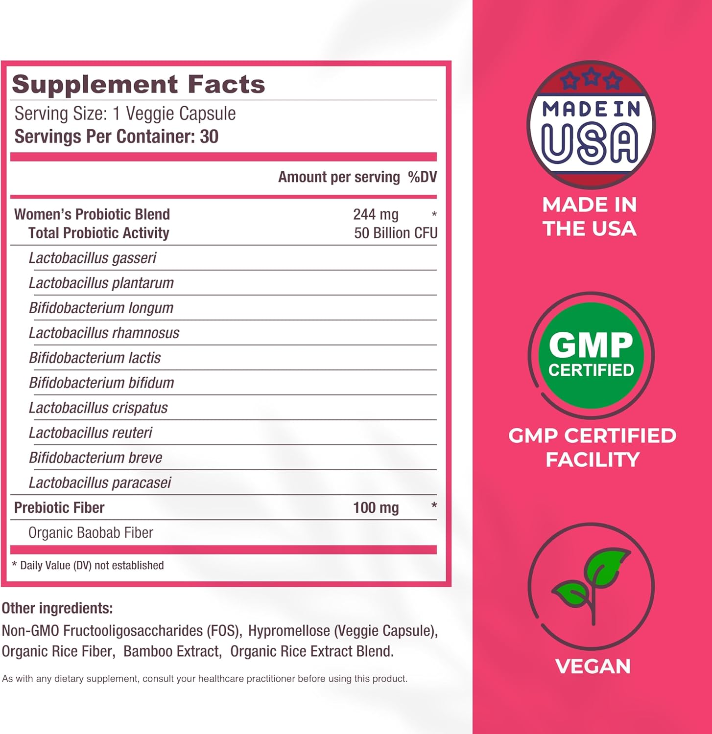 Mama Natural Womens Probiotic – Vaginal, Gut Health & Immune Support Supplement – with Organic Prebiotics (30 Count) - Lactobacillus & Bifidobacterium Probiotic - 50 Billion CFU & 10 Strains