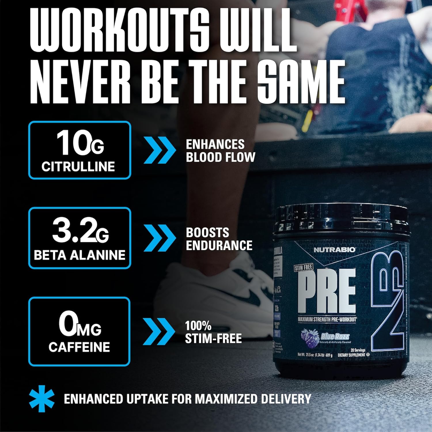 NutraBio STIM-Free PRE Workout for Men, New Formula | Laser Focus, Extreme Pumps | Performance, Endurance | 10g Citrulline, Beta Alanine, Nitrates, Nootropics, Electrolytes - 20 Servings Blue Razz