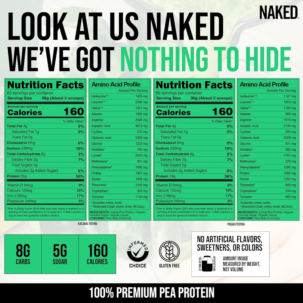 NAKED nutrition Chocolate Naked Pea Protein Isolate - 5Lb Bulk, Plant Based, Vegetarian & Vegan Protein. Easy To Digest, Non-Gmo, Gluten Free, Lactose Free, Soy Free