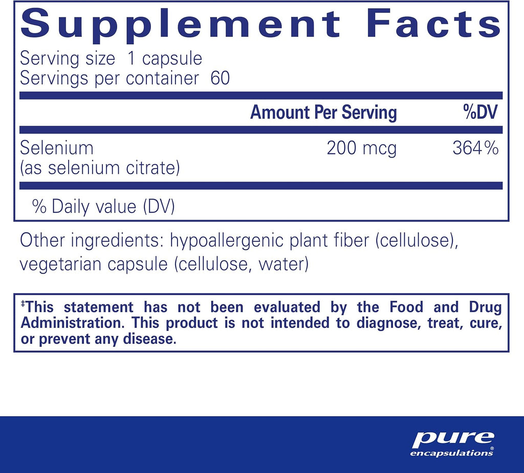 Pure Encapsulations Selenium (Citrate) - for Immune System Support & Cellular Health - Antioxidant Supplement - Supports Blood Flow* - Gluten Free & Vegan - 60 Capsules