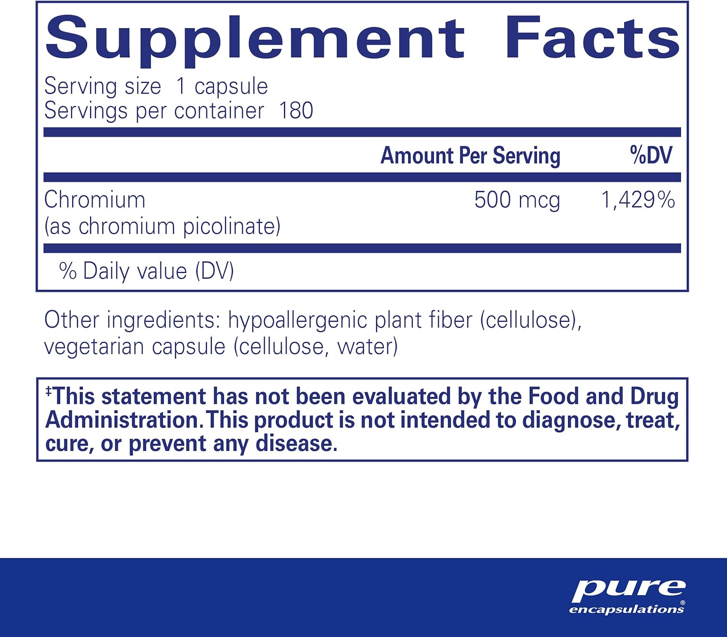 Pure Encapsulations Chromium (Picolinate) 500 mcg - for Lipid & Carbohydrate Metabolism* - Mineral Supplement - Superior Absorption Chromium Supplement - Vegan & Gluten Free - 180 Capsules