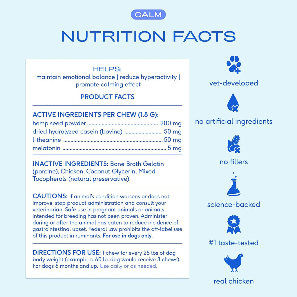 Native Pet Calming Chews for Dogs - Melatonin for Dogs Anxiety Relief - Grain Free All Natural Hemp Calming Treats & L-Theanine Helps Manage Stress & Separation Anxiety - Puppy Sleep Aid - 90 Chews