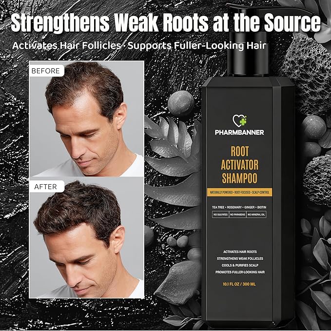 Root Activator Shampoo for Men: Hair Growth Shampoo for Thinning Hair, Hair Loss & Scalp Health – Natural Herbal Formula with Cooling Sensation – Sulfate-Free