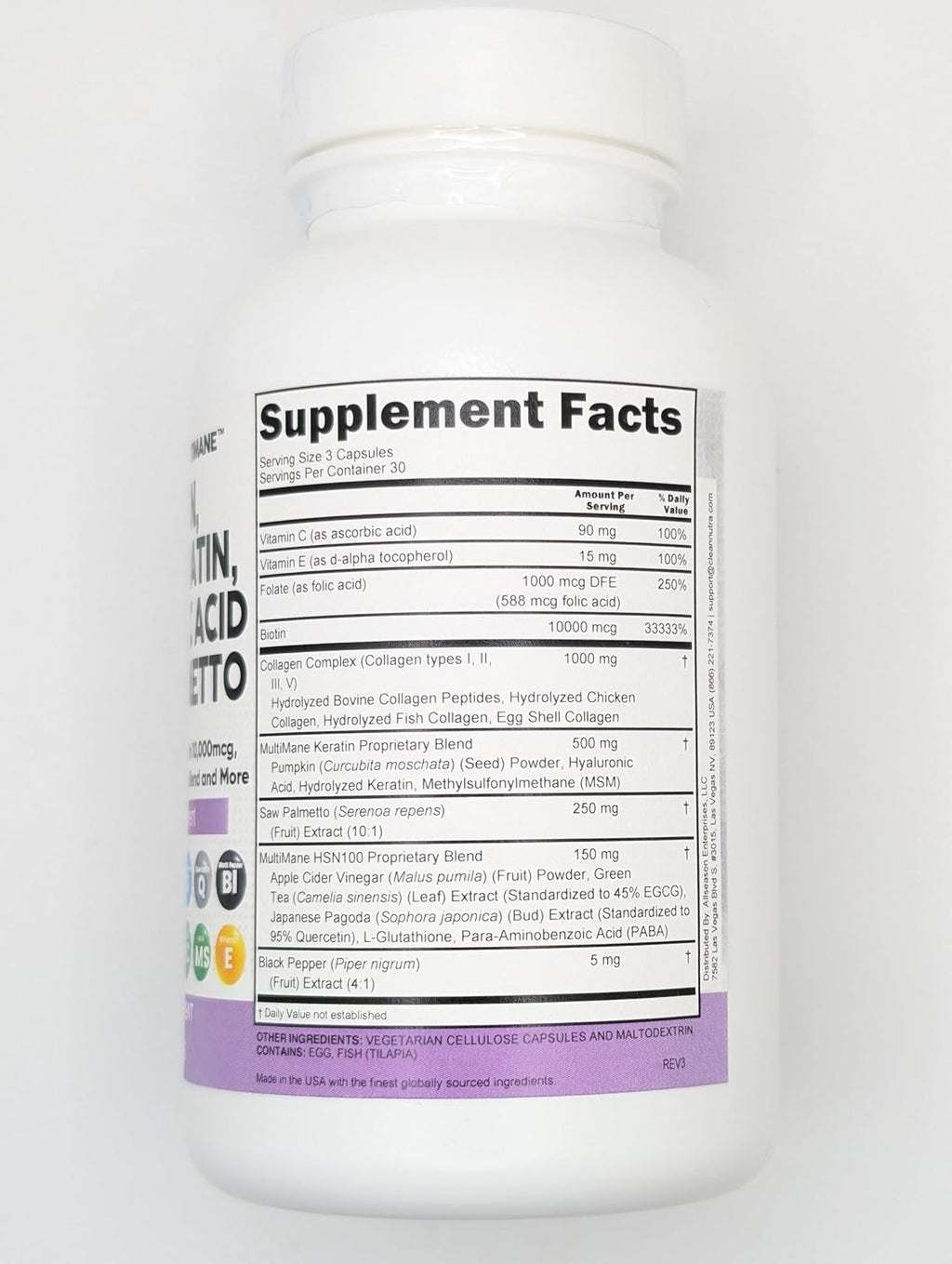 Clean Nutraceuticals Collagen Pills 1000mg Biotin 10000mcg Keratin Saw Palmetto Hyaluronic Acid - Hair Skin & Nails Vitamins & DHT Blocker with Vitamin E Folic Acid Pumpkin Seed MSM - 90 Count
