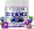 Sugar-Free Vitamin D3 K2 Chews with Calcium + K2 (MK-7), Magnesium Citrate, Vitamin C, Extra Strength - Ultimate Absorption for Bone Muscle Teeth Immune, Vegan - 60 Count-Blueberry Flavor