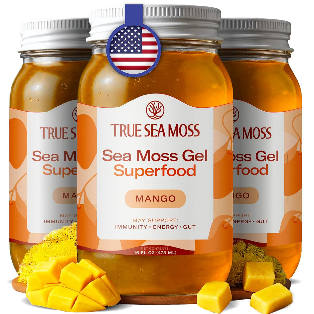 TrueSeaMoss Sea Moss Gel – Made in USA – Wildcrafted Seamoss, Fruits & Jarred Vegetables – Mango, Pack of 3 (Labels may Vary)