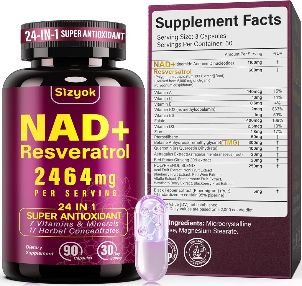 NAD Supplement 1100mg Pure Organic, Liposomal NAD Resveratrol Supplement for Women and Men, Boosts NAD+ Levels