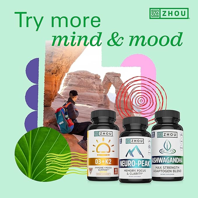ZHOU Brain & Energy Support Bundle - Nootropic Brain Supplement for Memory & Focus, 200mg L-Theanine & 100mg Caffeine Pills, Natural Caffeine Boost - Energy + Focus (60 Caps) & Neuro-Peak (30 Caps)