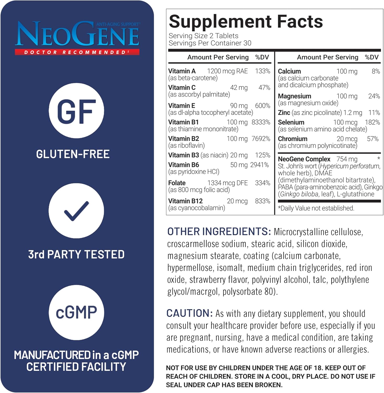 U.S. Doctors’ Clinical NeoGene (Formerly) GH3 Clinically Proven Aging Support Supplement with Nutrients for Supporting Mood, Cognition, Heart Health, Antioxidant Support [1 Month - 60 ct.]
