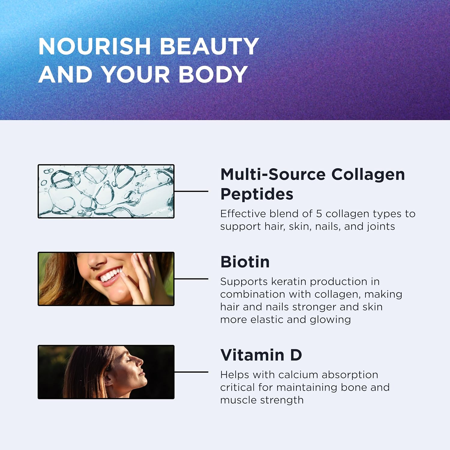 DR. EMIL NUTRITION Multi Collagen Peptides Plus Biotin and Vitamin D | Biotin & Collagen Supplements | Hair Skin & Nails | Biotin Pills Hair Growth | 60 Servings