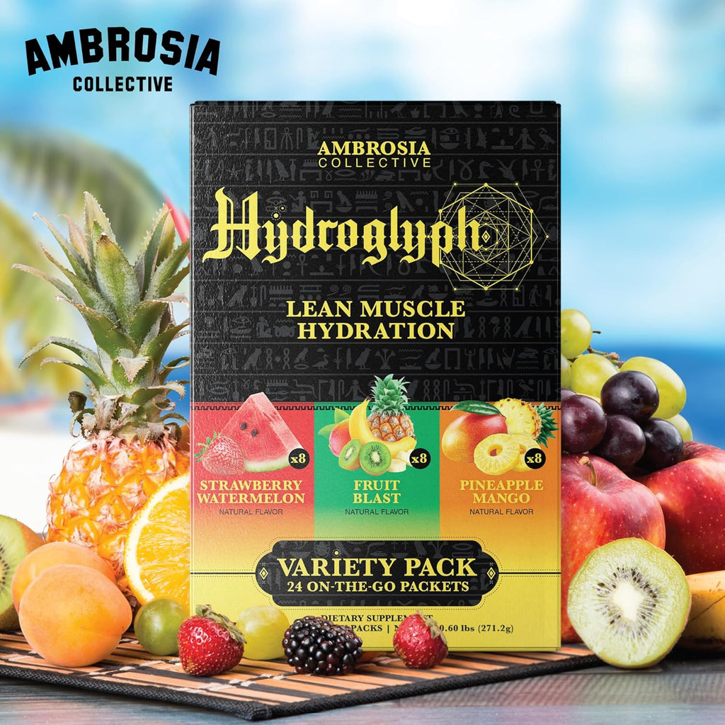 Ambrosia Hydroglyph Intraworkout Electrolytes Hydration Drink Mix | Sugar Free Electrolyte Powder with Amino Acids | Supports Lean Muscle During Fasting | 30 Servings | Variety Pack