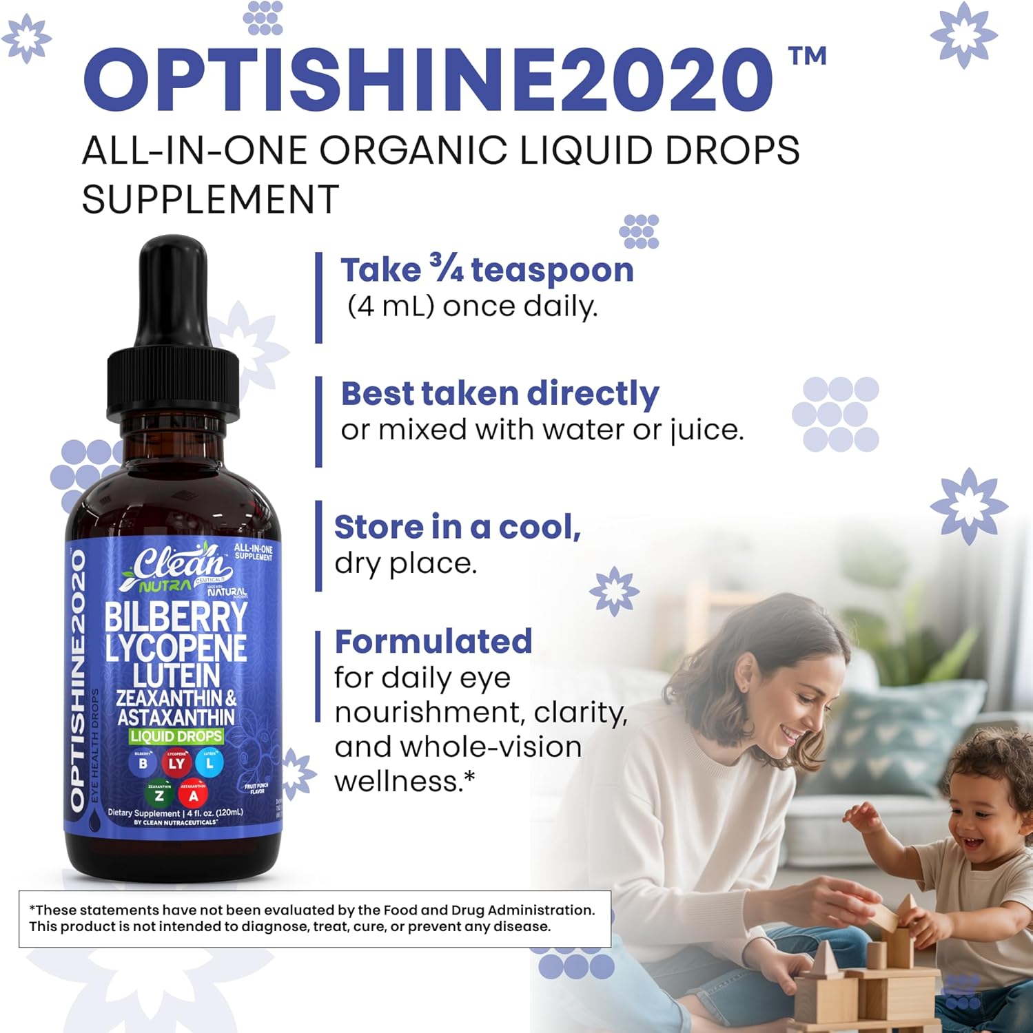 Clean Nutra Eye Vitamins Liquid Drops | Bilberry Lutein & Zeaxanthin Lycopene Astaxanthin | All-in-One Care for Eyes | Eye Health Support Vitamin and Mineral Supplement Fruit Flavor