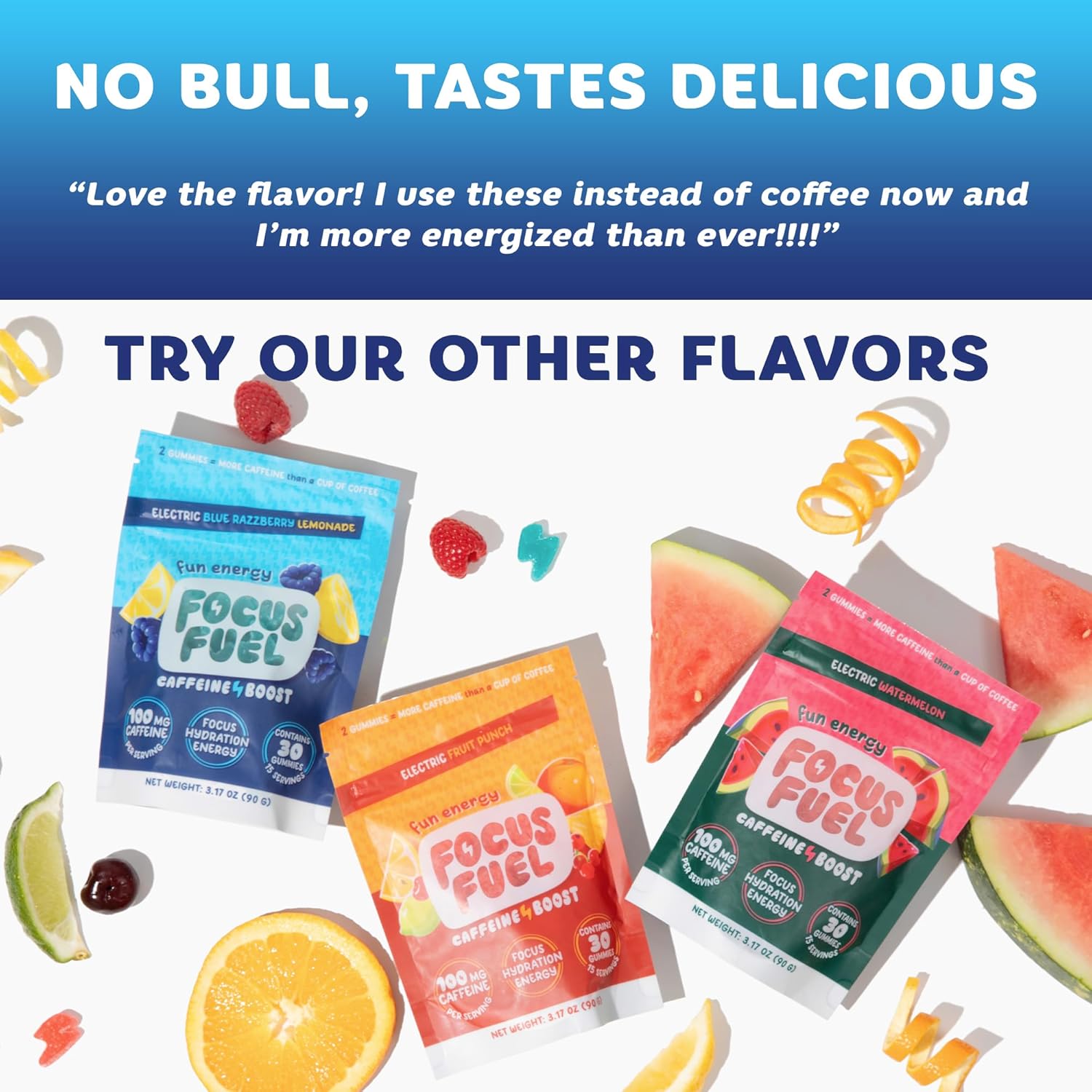 Energy Chews Variety 3-Pack (45 Servings) – 100mg Caffeine + Alpha GPC + L-Theanine + B12, Magnesium – Blue Raspberry Lemonade, Strawberry Lemonade, Watermelon – No Crash or Jitters