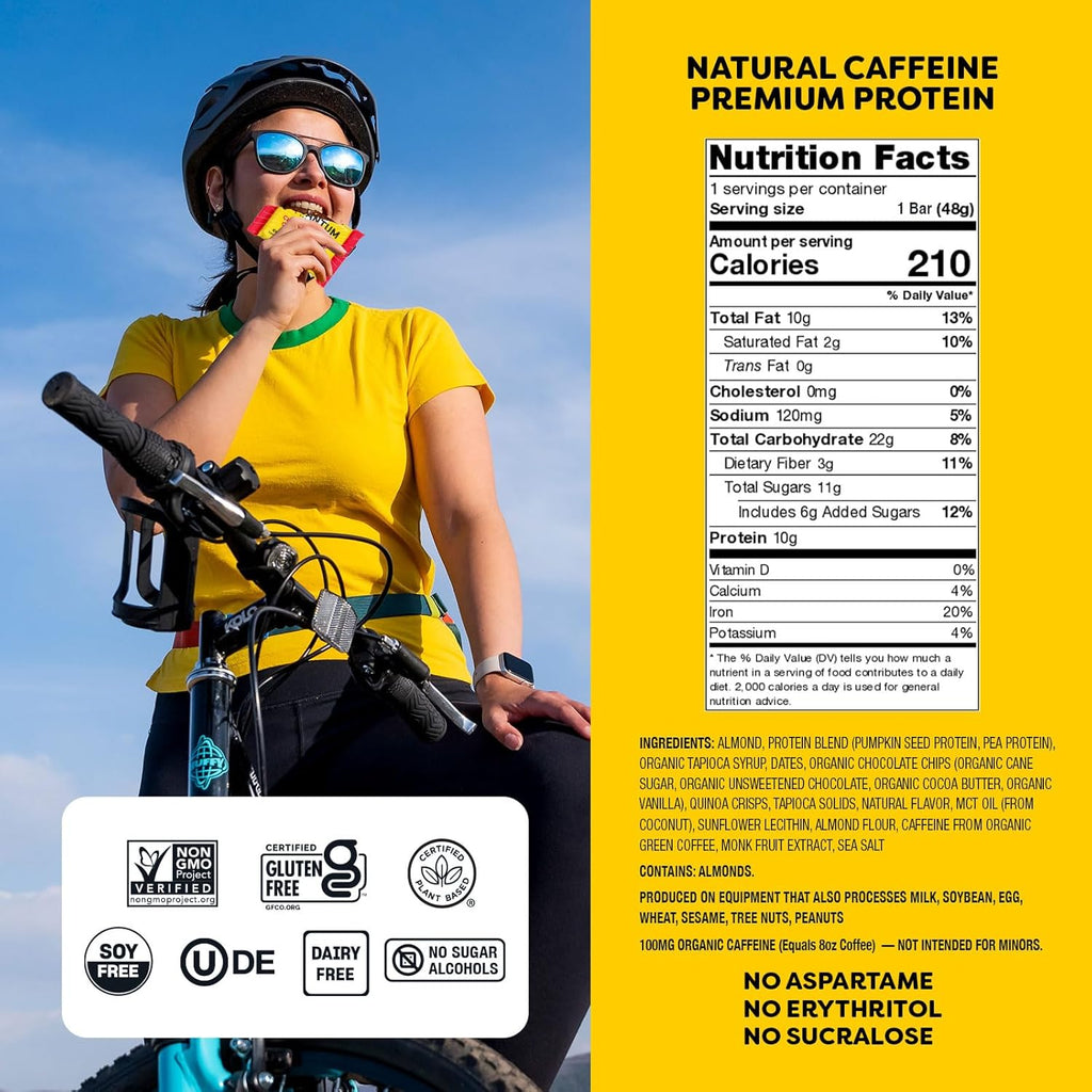 Quantum Energy Square: Energy Bar with Caffeine & 10g Protein. Delicious Healthy Snack On The Go. (Vegan, Gluten-free, Soy-free, Dairy-free) (Chocolate Chip Cookie Dough)