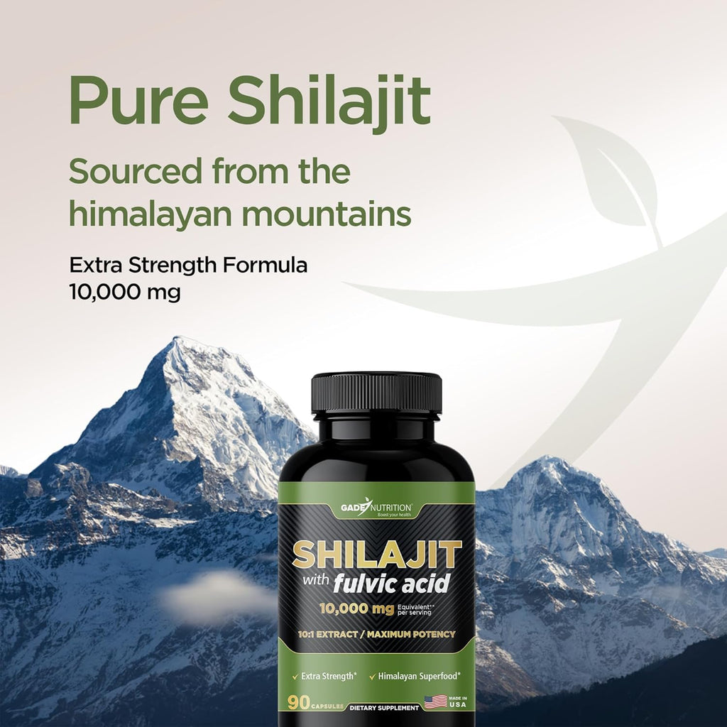 Gade Nutrition Pure Shilajit Capsules | Himalayan Shilajit with Fulvic Acid and Essential Minerals to Combat Fatigue | Veggie Capsules | Made in USA
