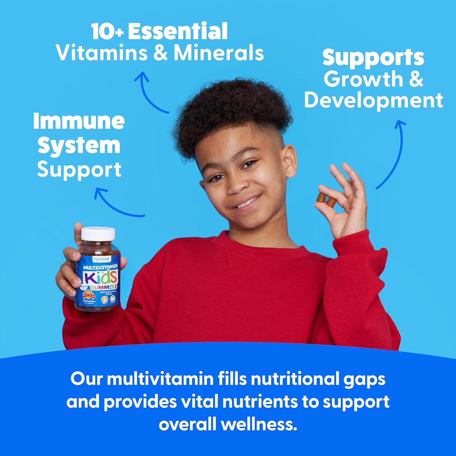 Feel Great Kids Multivitamin Gummies | Citrus & Strawberry Flavored Vitamins for Kids | Multivitamin Gummies with Vitamin D for Bone, Muscle & Immune Support | Chewable Vitamins | 45-Day Supply