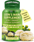 Organic Lion's Mane Supplement Capsules - Contains Naturally Occurring Beta Glucans & Polysaccharides, Enhanced with Organic Energy & Focus Support Blend: Cordyceps, Rhodiola Rosea, Ginseng, 120 Count