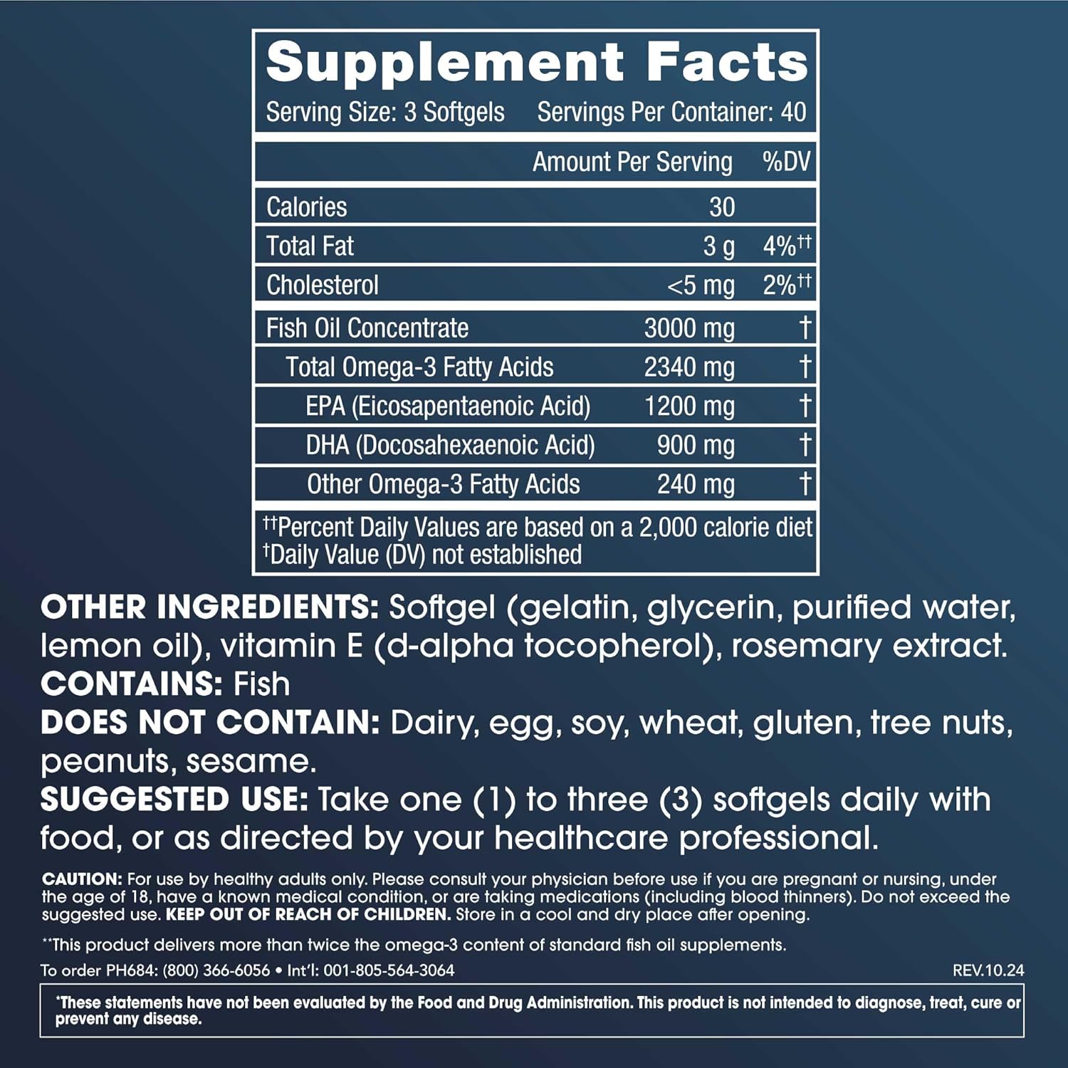 ProHealth Omega-3 Fish Oil Supplements for Women & Men, 120 Softgels, 1200 mg EPA, 900mg DHA & Other Fatty Acids, Extra Strength Fish Oil Nutritional Supplement