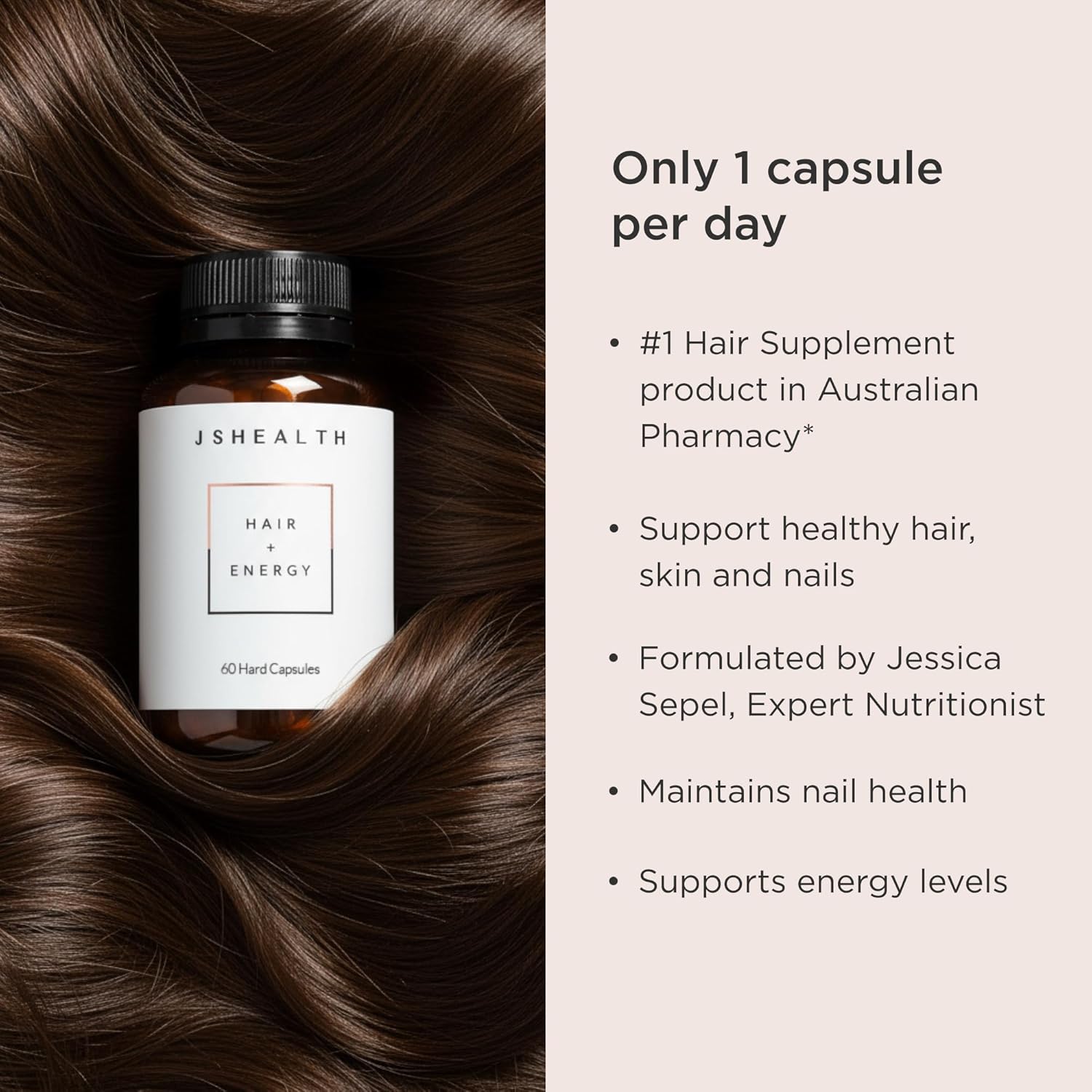 JSHealth Hair Formula - Vitamins for Hair Growth and Energy with Zinc and Iodine - Hair Loss Supplement for Men and Women (60 Capsules)
