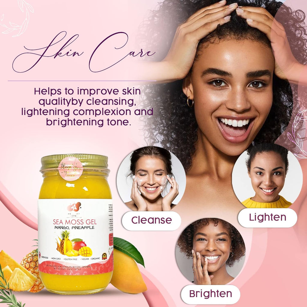 Healthy Herbs Sea Moss Gel (Sweet Mango Pineapple) Wildcrafted From Jamaican St Lucia Gold Seamoss | Wild-Harvested Superfood Rich In Essential Vitamins & Minerals | Vegan, Non-GMO, US-Made (16 oz.)