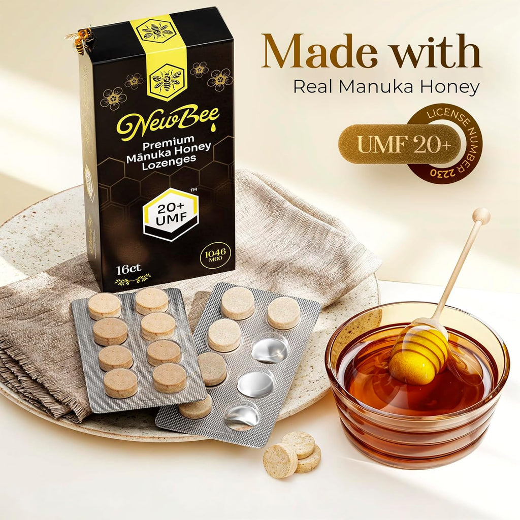 Manuka Honey Lozenges, 16 Count Made W/UMF 20+, MGO 1046 New Zealand Manuka Honey, UMF Certified, Monofloral, Traceable from Hive to Hand
