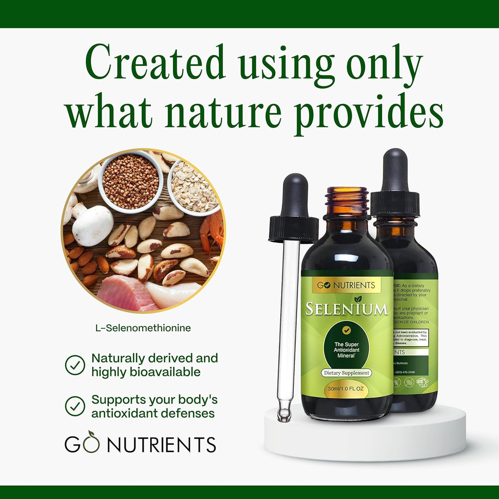 Go Nutrients Selenium Liquid Drops – 200mcg Selenomethionine for Men & Women – Pure Thyroid Support Supplement – High Absorption Tincture – for Immune & Antioxidant Health, & Energy Support, 1 oz