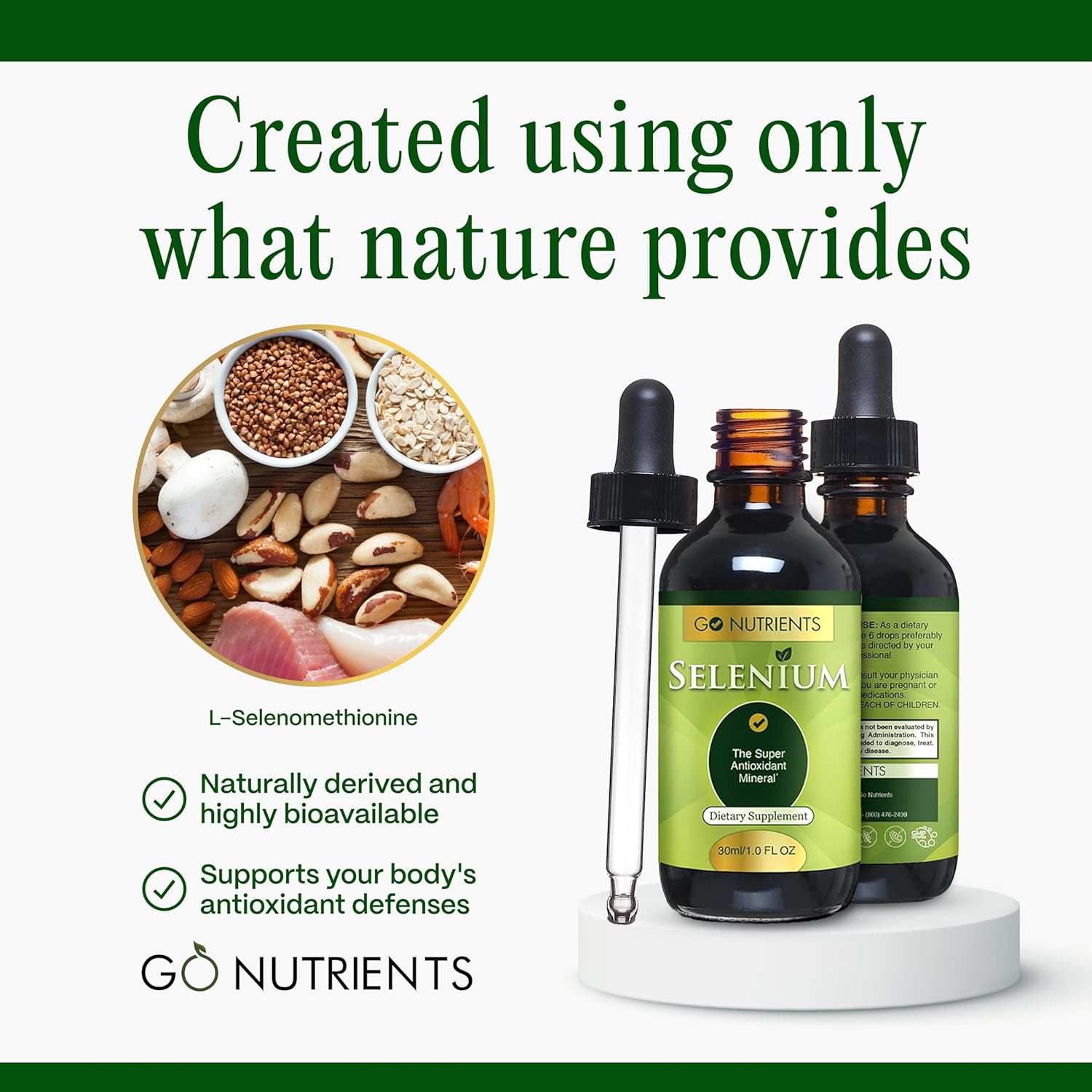 Go Nutrients Selenium Liquid Drops – 200mcg Selenomethionine for Men & Women – Pure Thyroid Support Supplement – High Absorption Tincture – for Immune & Antioxidant Health, & Energy Support, 1 oz