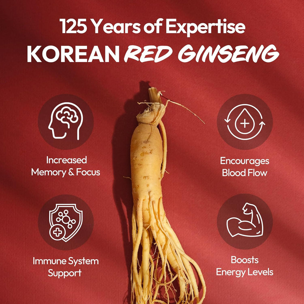 Korean Red Ginseng Extract Capsule Gold - Vegan Energy Supplements - Energy Boost & Immune Support, Caffeine Free & Non-GMO (600mg, 150 Capsules)
