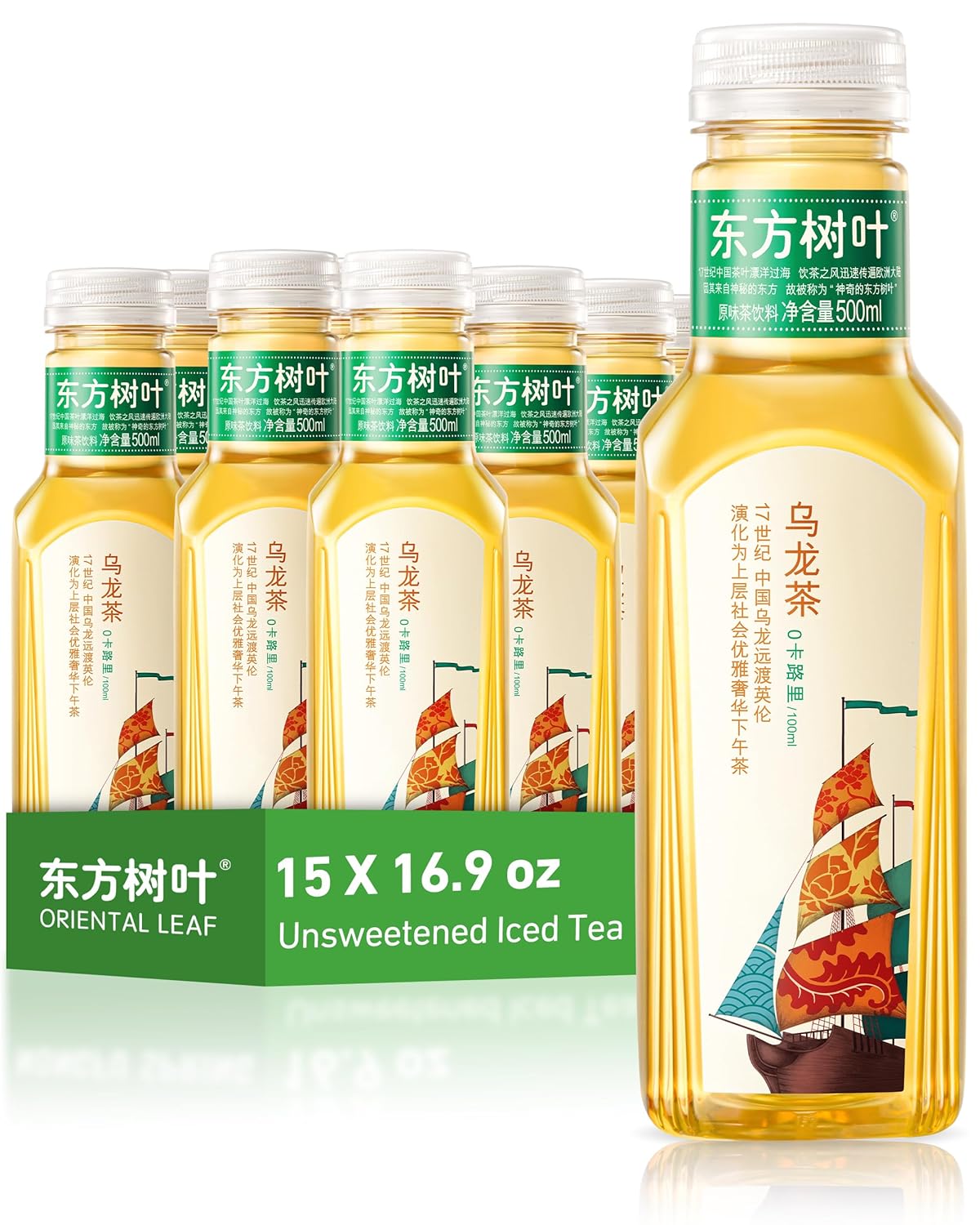 ORIENTAL LEAF Unsweetened Iced Tea – Bottled Oolong Tea, 16.9 FL oz bottles (Pack of 15), Brewed Tea Drinks, Sugar Free, 0 Calories