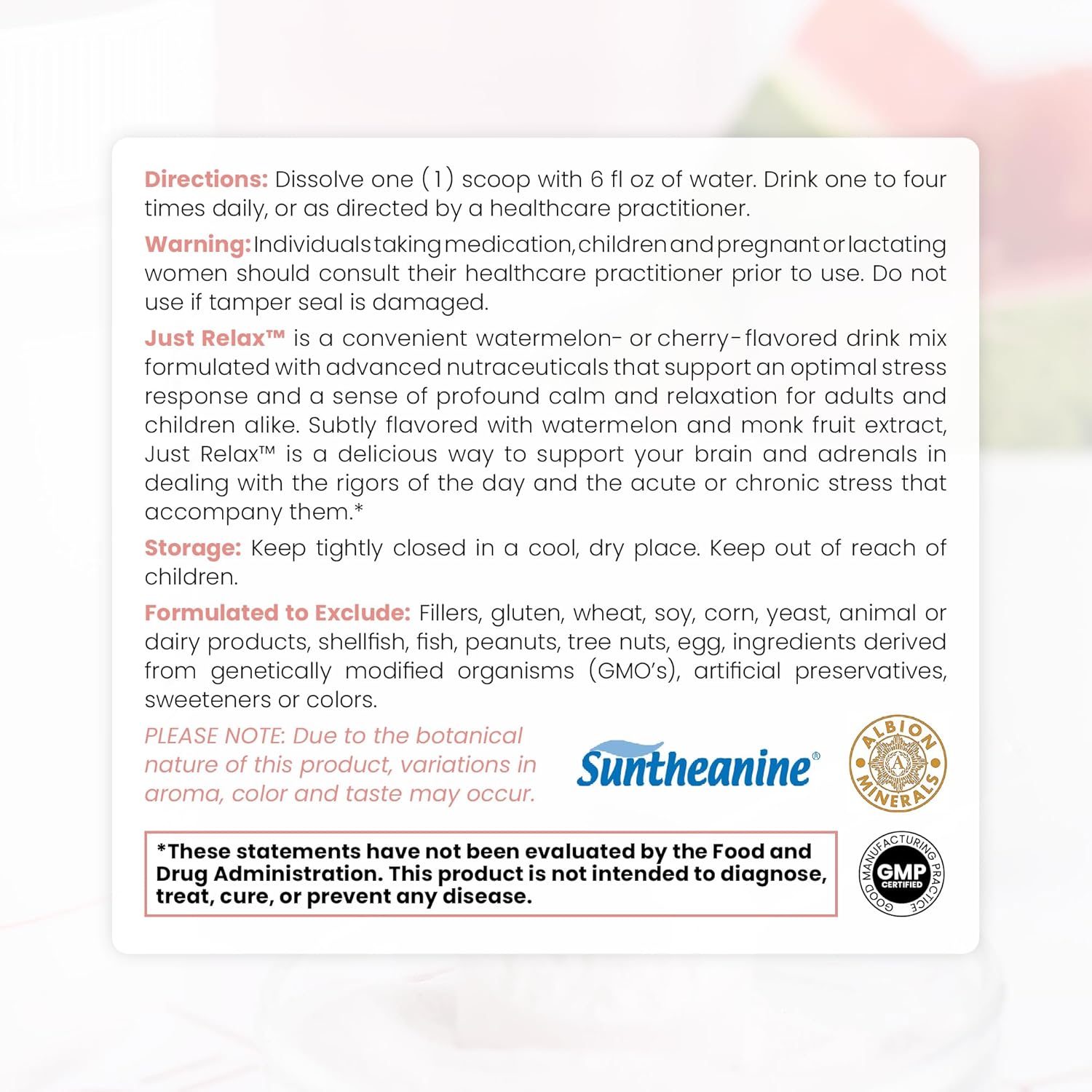Pure Therapro Rx Just Relax -Watermelon 60 Servings | Supports: Relaxed Mood, Healthy Blood Pressure, Emotional Wellness | Myo-inositol; Di-Magnesium Malate, GABA, Taurine, & L-Theanine