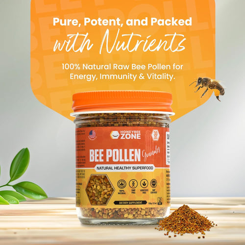 Bee Pollen Supplement 100% Natural Raw Bee Pollen Granules Fermented Pollen Multivitamin, Probiotic Superfood, Vital Proteins, Amino Acids, Immune Support &Energy 5.2 oz