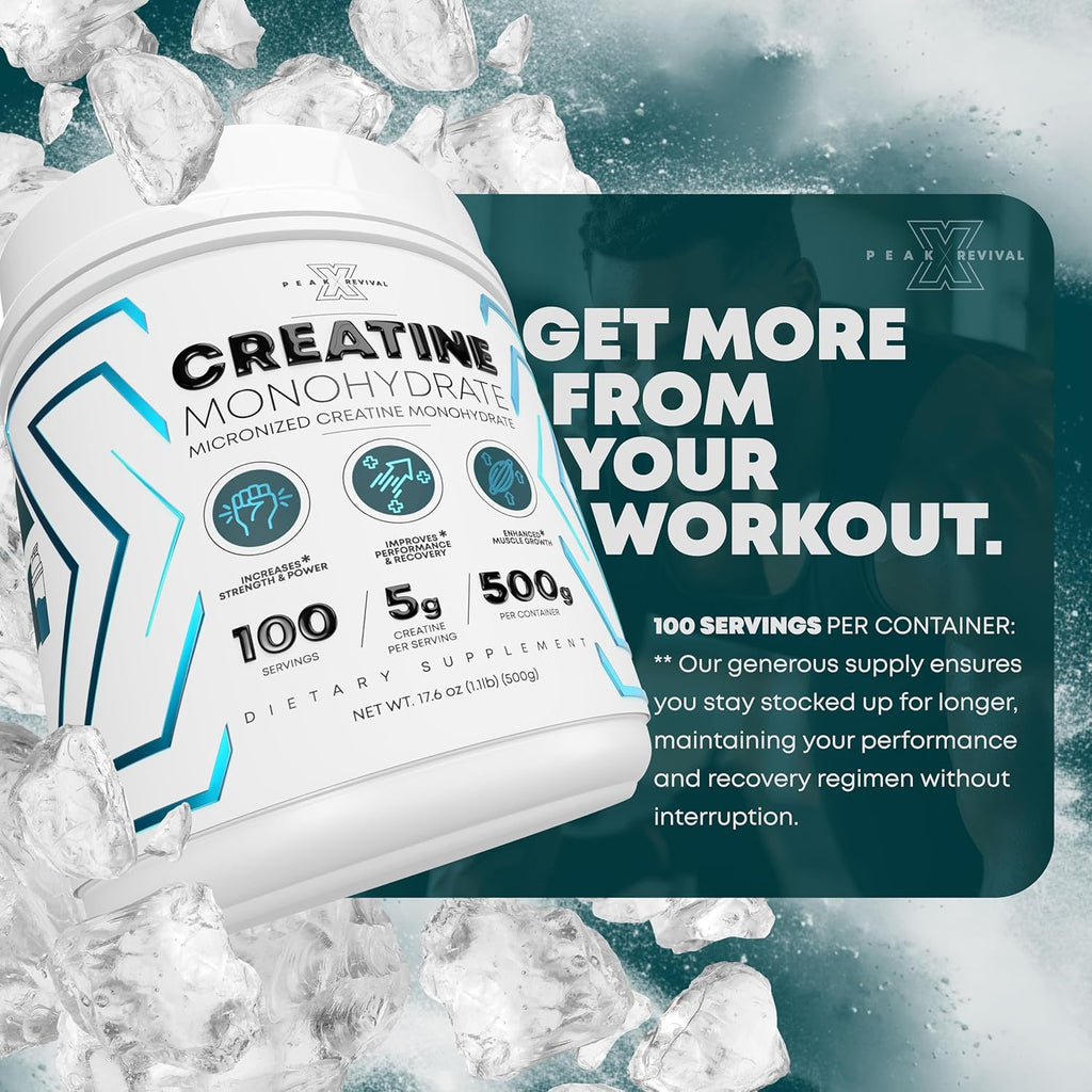 Performance Micronized Creatine Monohydrate Powder Supplement, 5000mg (5g), 100 Servings, Unflavored, Gluten Free, Non-GMO, Vegan