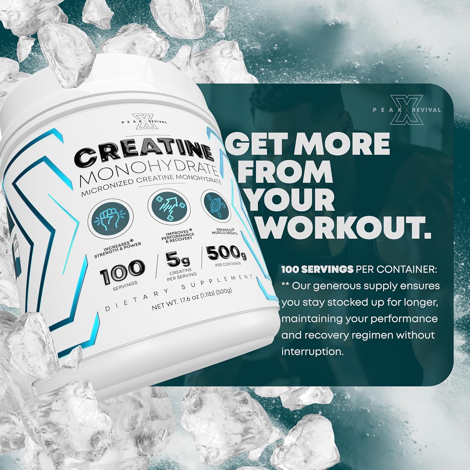 Performance Micronized Creatine Monohydrate Powder Supplement, 5000mg (5g), 100 Servings, Unflavored, Gluten Free, Non-GMO, Vegan