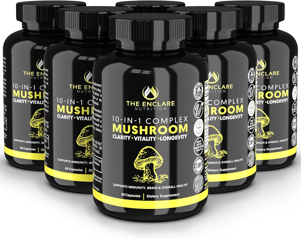 THE ENCLARE NUTRITION Mushroom Supplement for Immune Support, Energy, Nootropic Brain, Immunity Booster with Lions Mane, Reishi, Turkey Tail, Cordyceps, Chaga, Maitake, Shiitake, Agaricus (6)