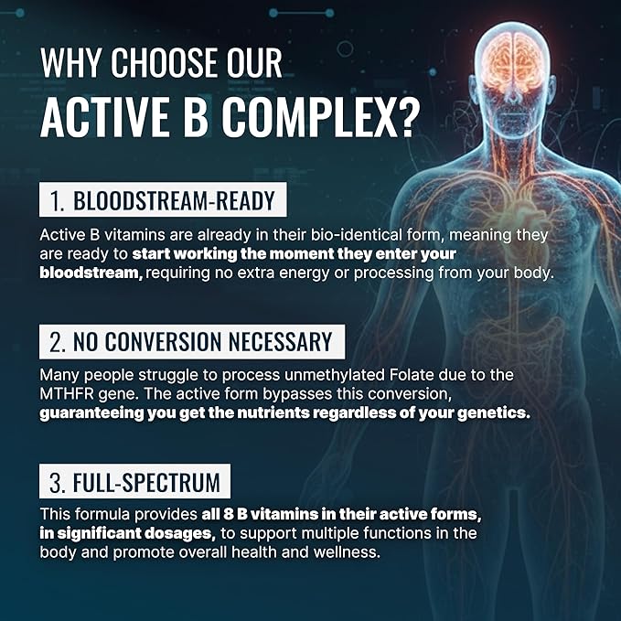 Approved Science Methylated B Complex – Full-Spectrum B-Vitamins, Quatrefolic Folate (5-MTHF), Choline, Betaine - 60 Capsules