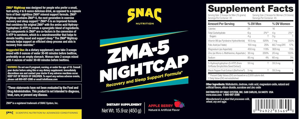 ZMA®-5 Nightcap Rapid Recovery Sleep Supplement Drink Mix with 5-HTP - Zinc & Magnesium Support a Healthy Immune System, 450 Grams