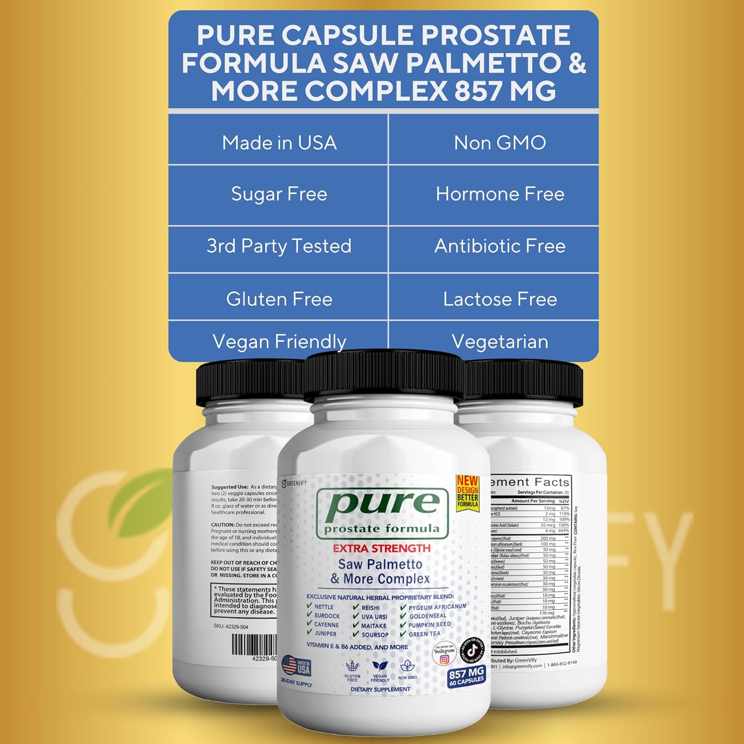 Pure Prostate Formula Saw Palmetto & More Complex 857 mg Prostate Supplements for Men Capsules, Health Supplements - Maximum Strength, All Natural to Support Normal & Healthy Function (2)