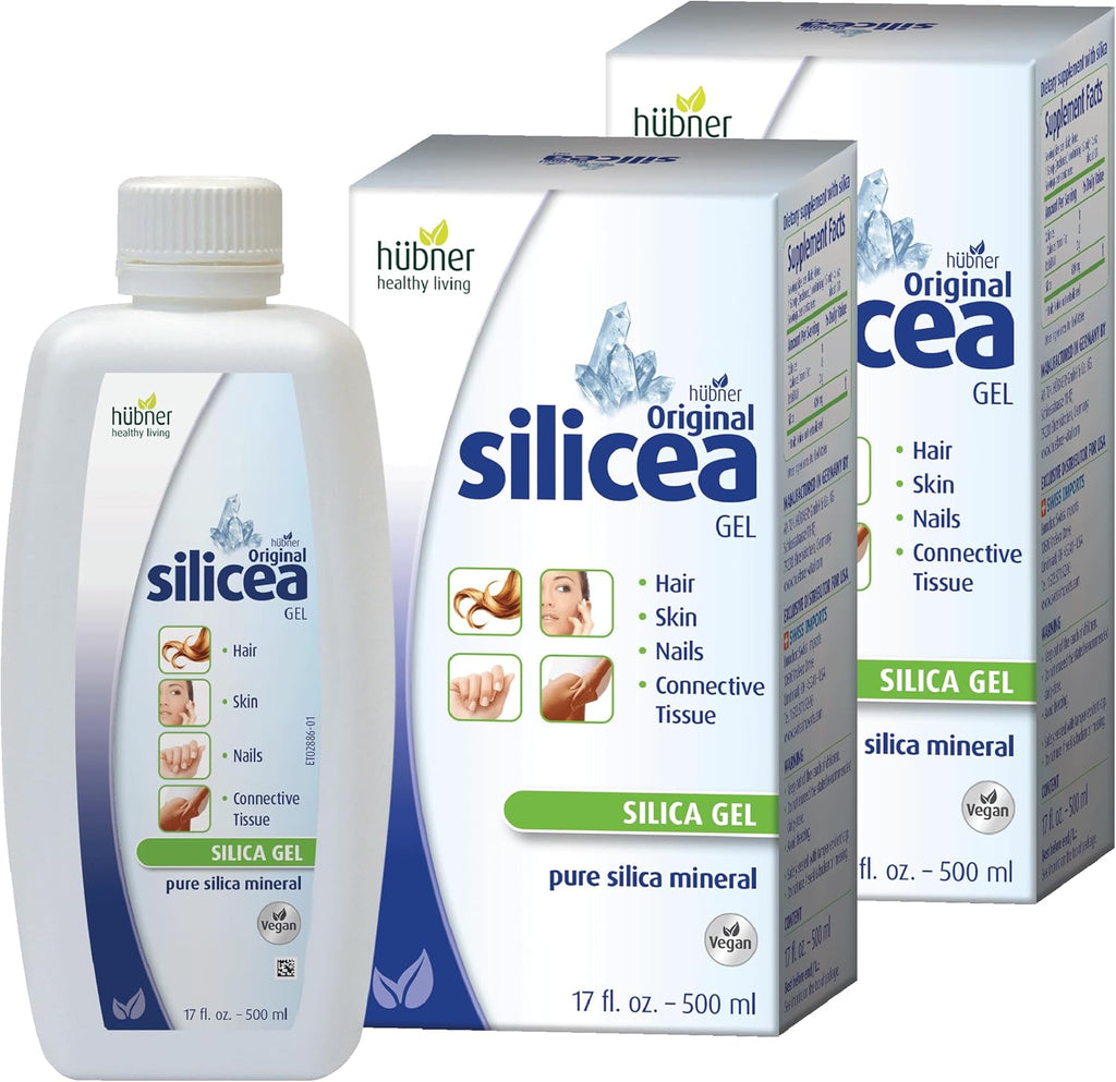 Hübner Original Silicea Gel 17 fl oz / 500 ml, 2 Pack, for Hair, Skin, Nails, and Connective Tissue, Pure Colloidal Silica Gel Formula, No Additives or Preservatives